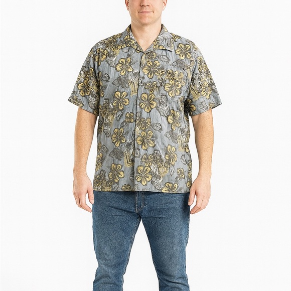 Vintage XL Gray Hawaiian Tropical Button-Down Shirt. - Picture 1 of 5